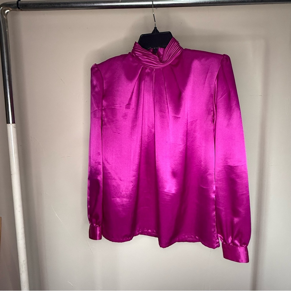 Impressions Pink Long Sleeve Mandarin Collar Blouse